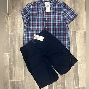 Boys Ralph Lauren plaid short sleeve shirt and navy shorts